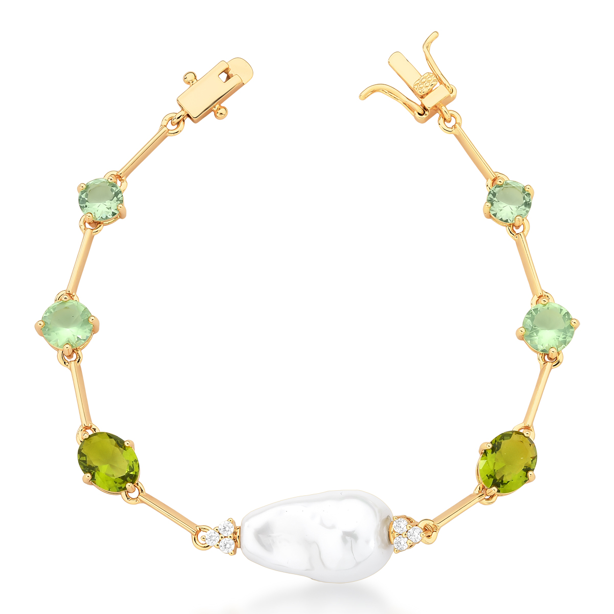 Pulseira Pérola Barroca cristal Peridoto