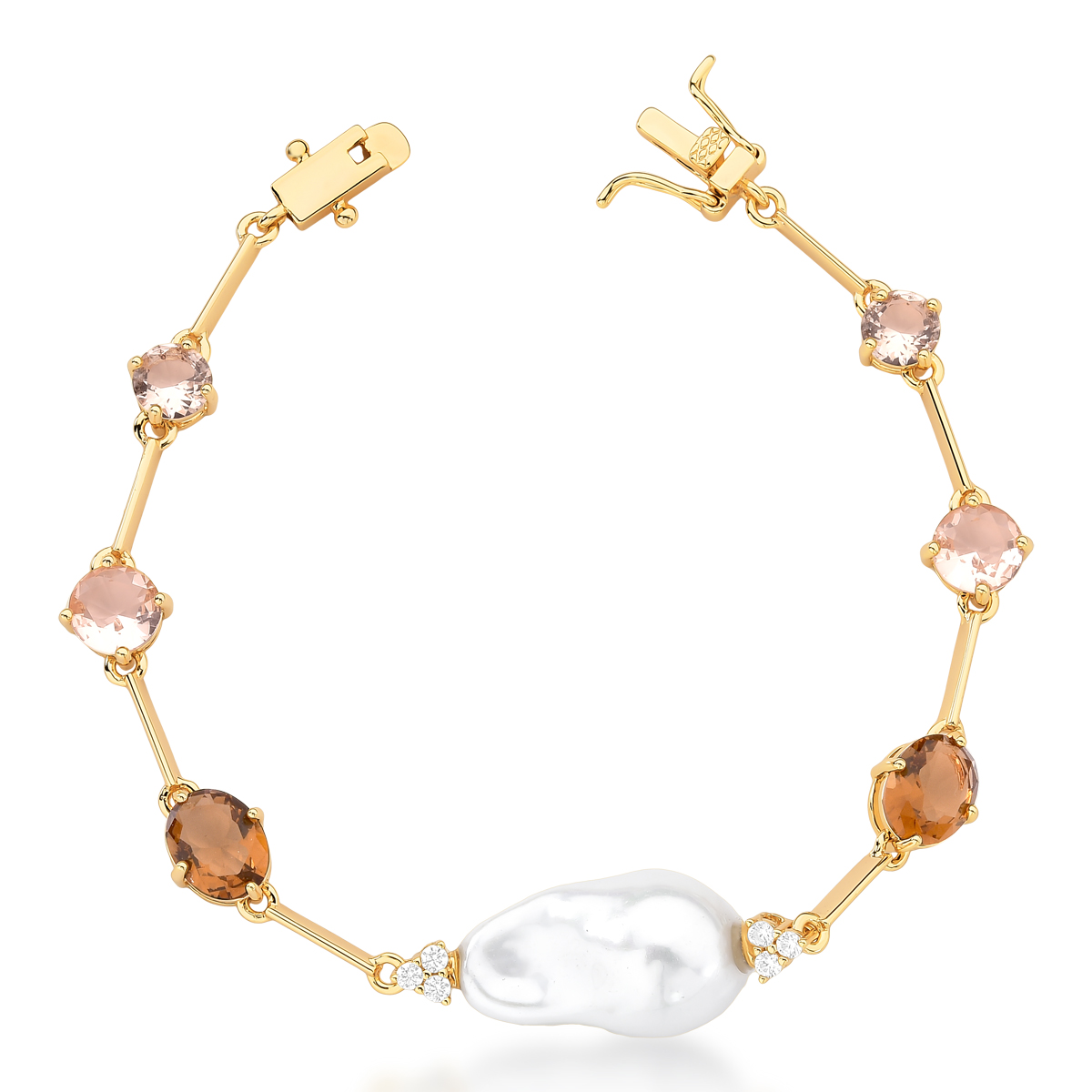 Pulseira Pérola Barroca e Cristal Smoked Topázio