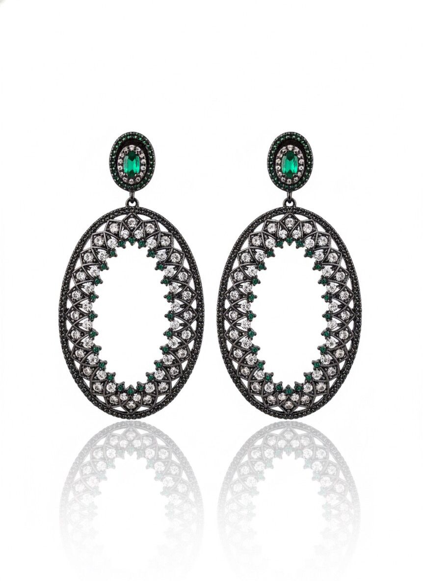 Brinco Rhodium Green Lace