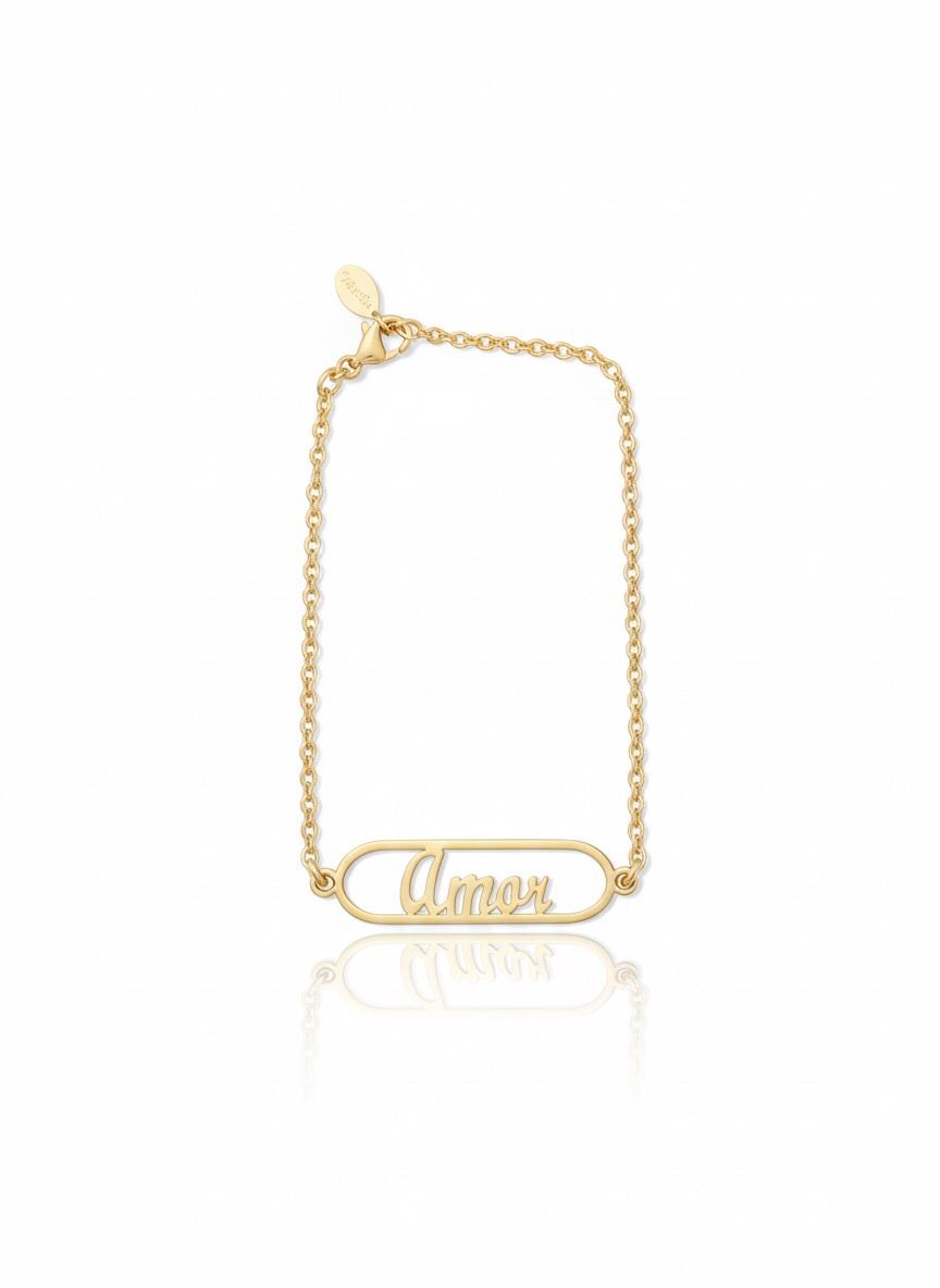 Pulseira com Placa Vazada Escrito "Amor"