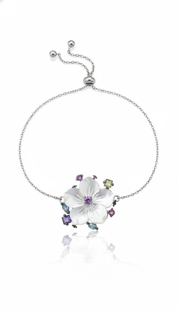 Pulseira Flor de Madrepérola com Cristais Coloridos