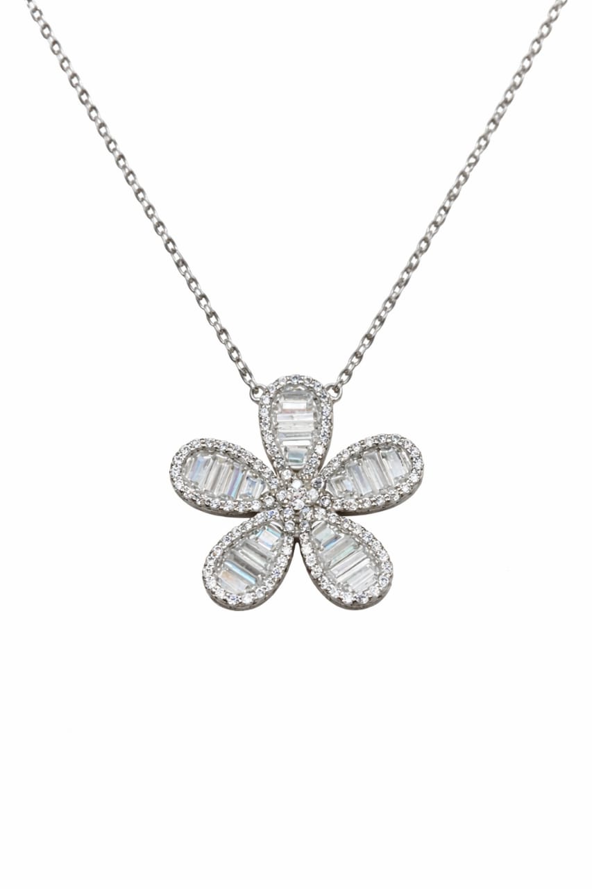 Colar Flor Radiante em Prata 925 com Banho de Ródio