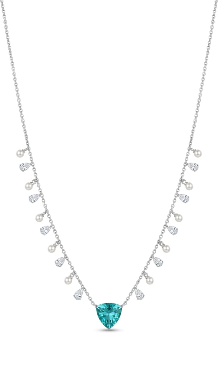 Colar Prata 925 Gotas de Luz com Cristal Turquesa