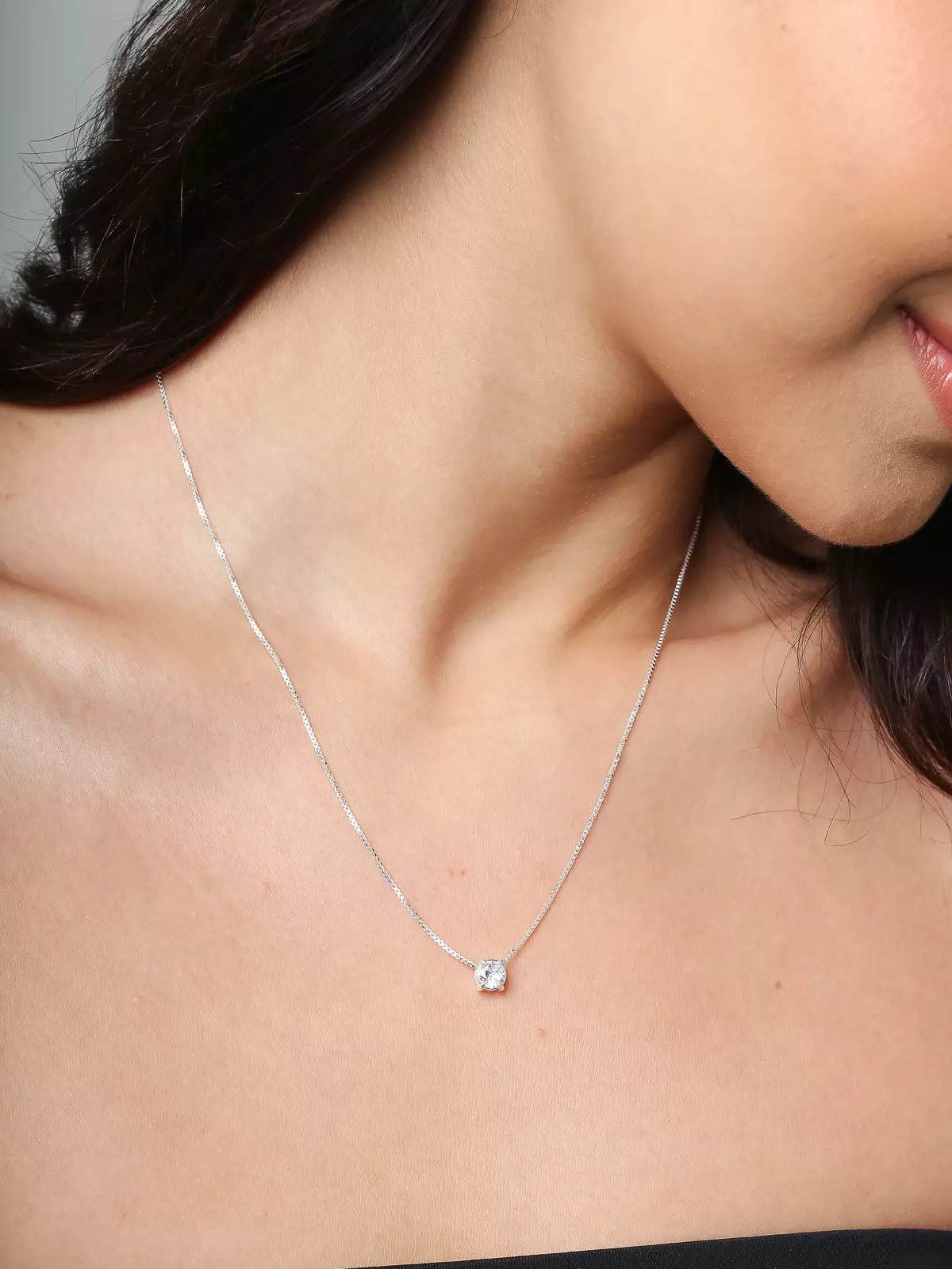 Colar Prata 925 Ponto de Luz com Cristal Lapidação Brilhante