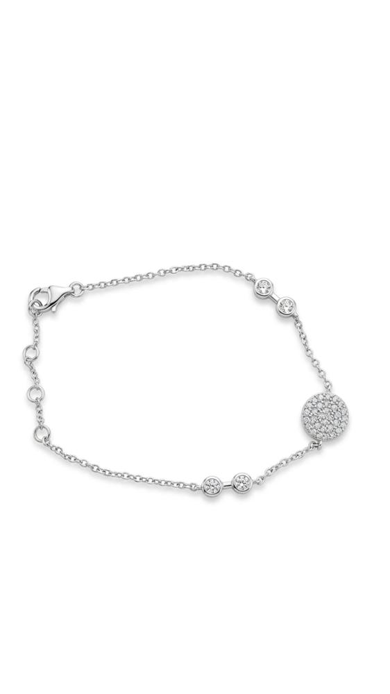 Pulseira Prata 925 Medalha de Brilho com Pontos de Luz