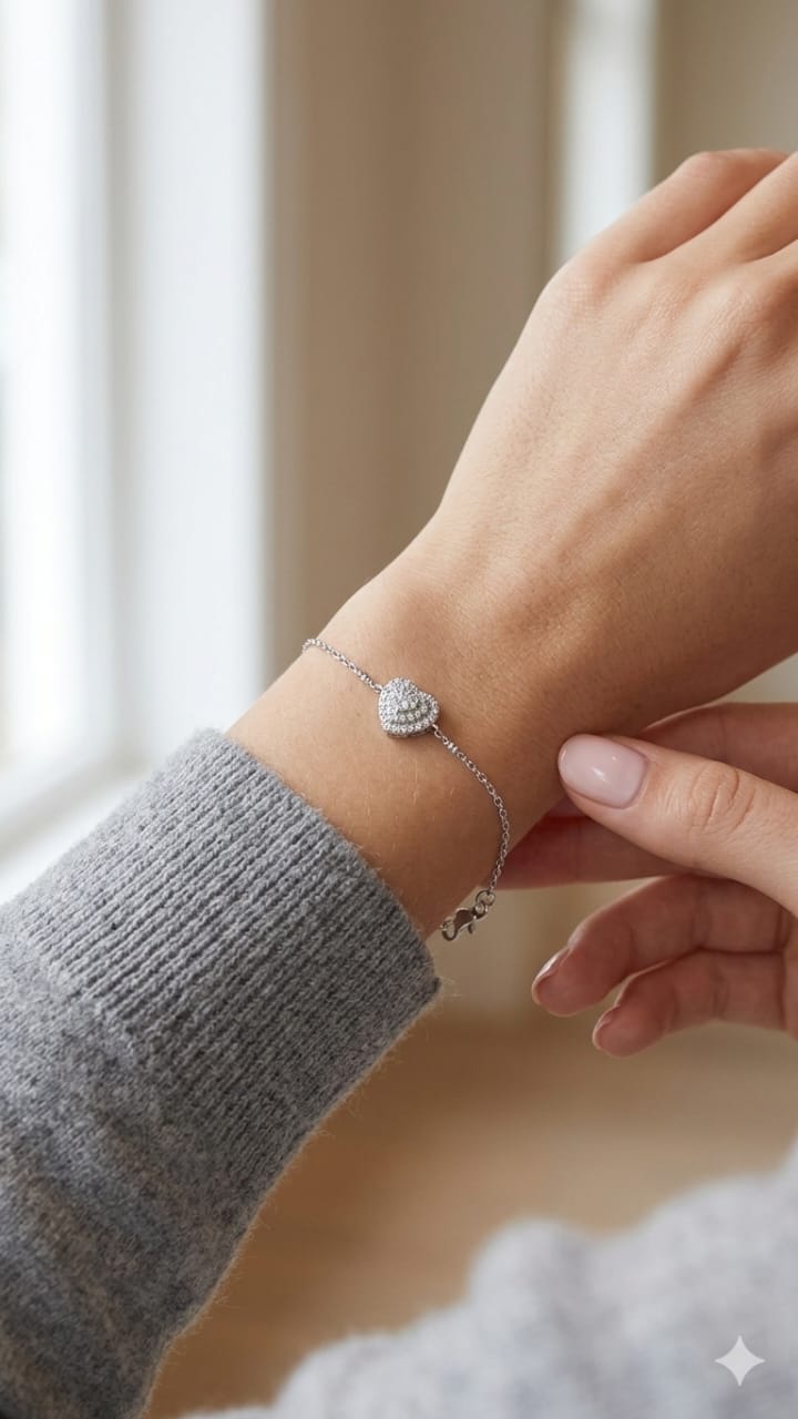 Pulseira Prata 925 Coração Cravejado com Brilho Intenso