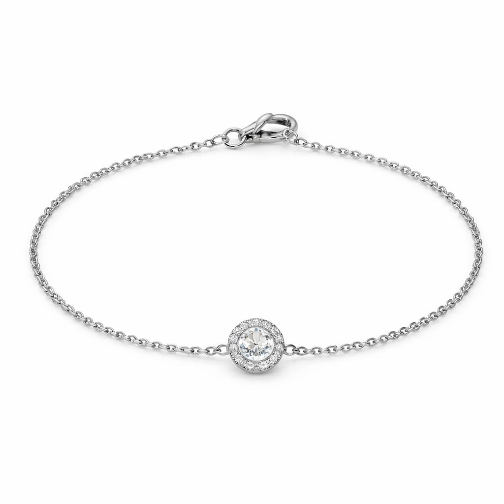 Pulseira Ponto de Luz Cravejado em Prata 925 com Cristal Central