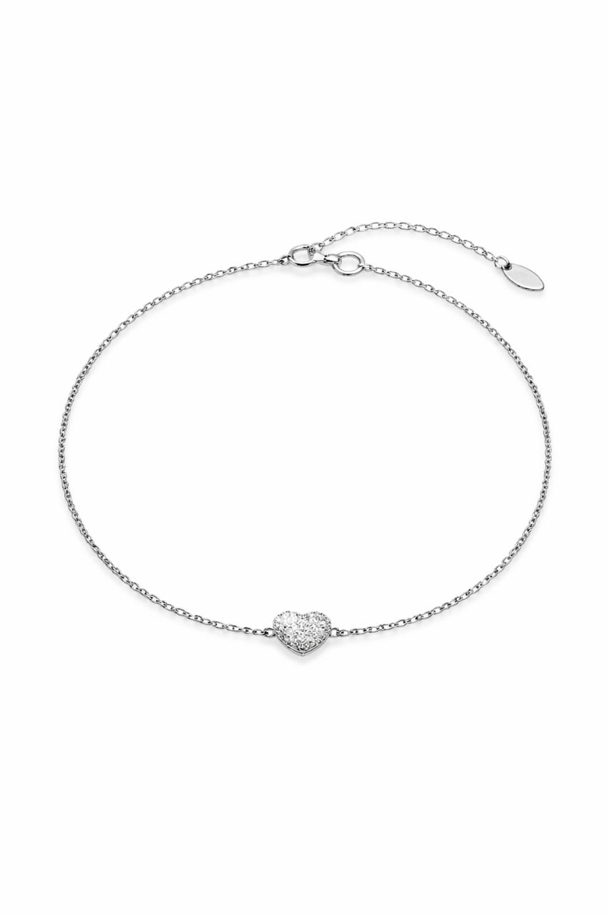 Pulseira Coração Cravejado Delicado em Prata 925