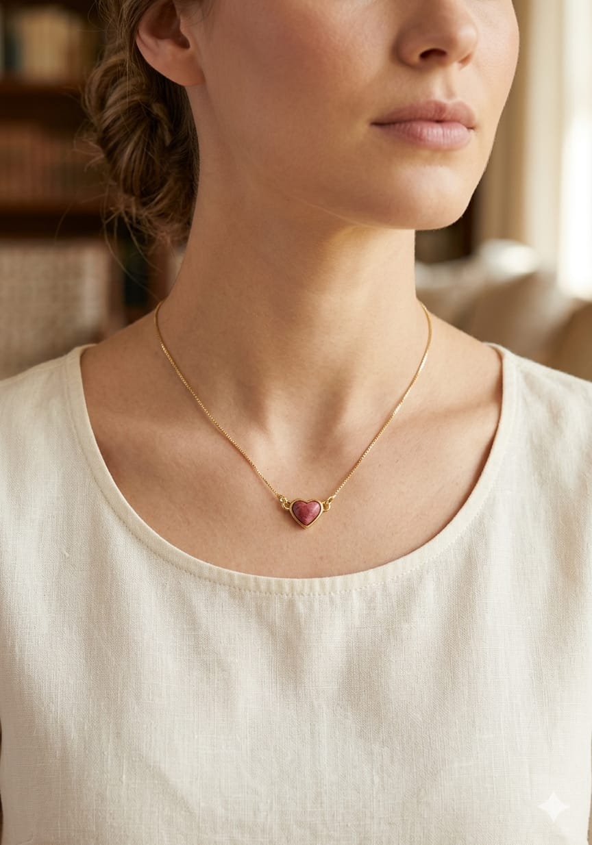 Colar Coração Feldspato Vermelho