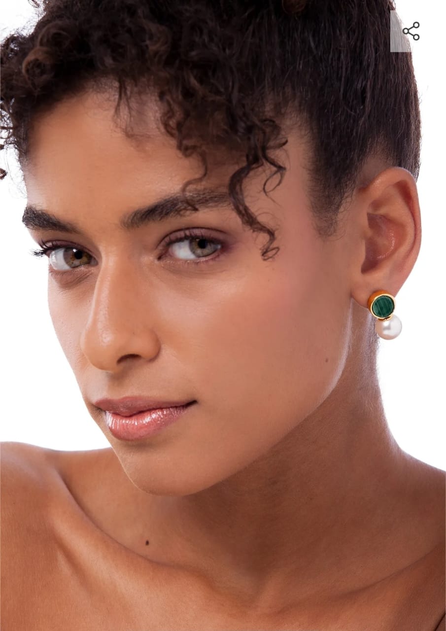 Brinco Malaquita com Pérola