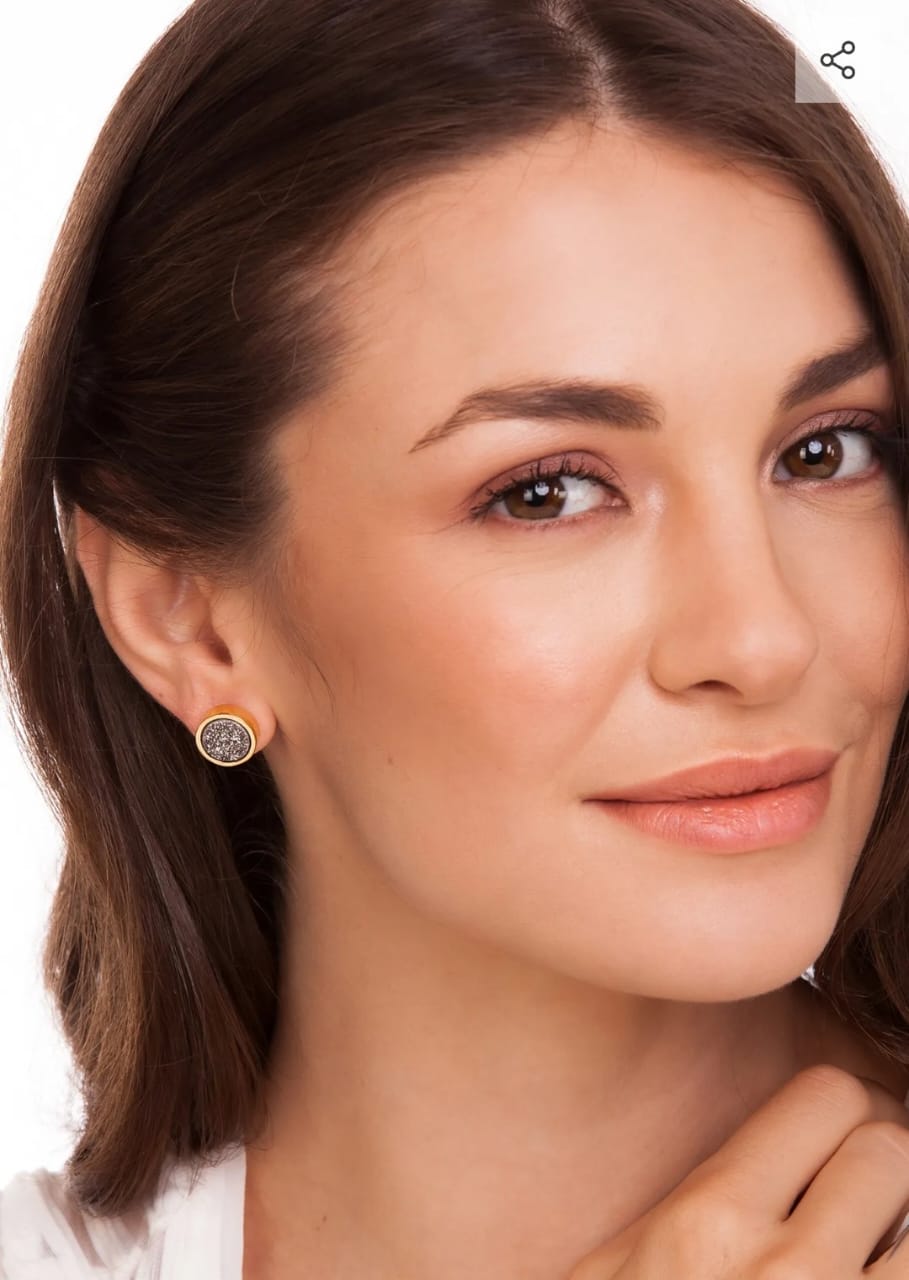 Brinco Bola Dourado Druza Brilhante