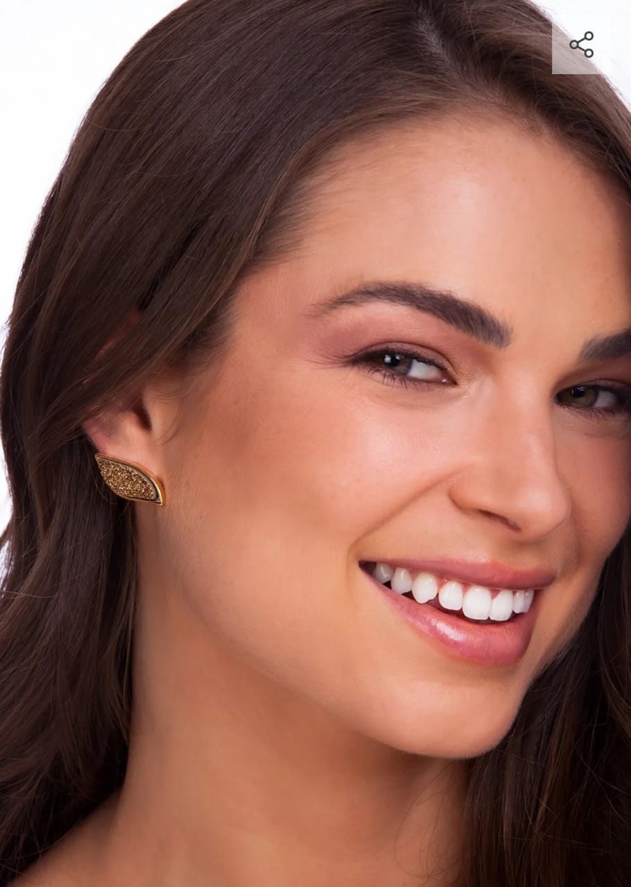 Brinco Folha com Drusa Cobre Luminoso