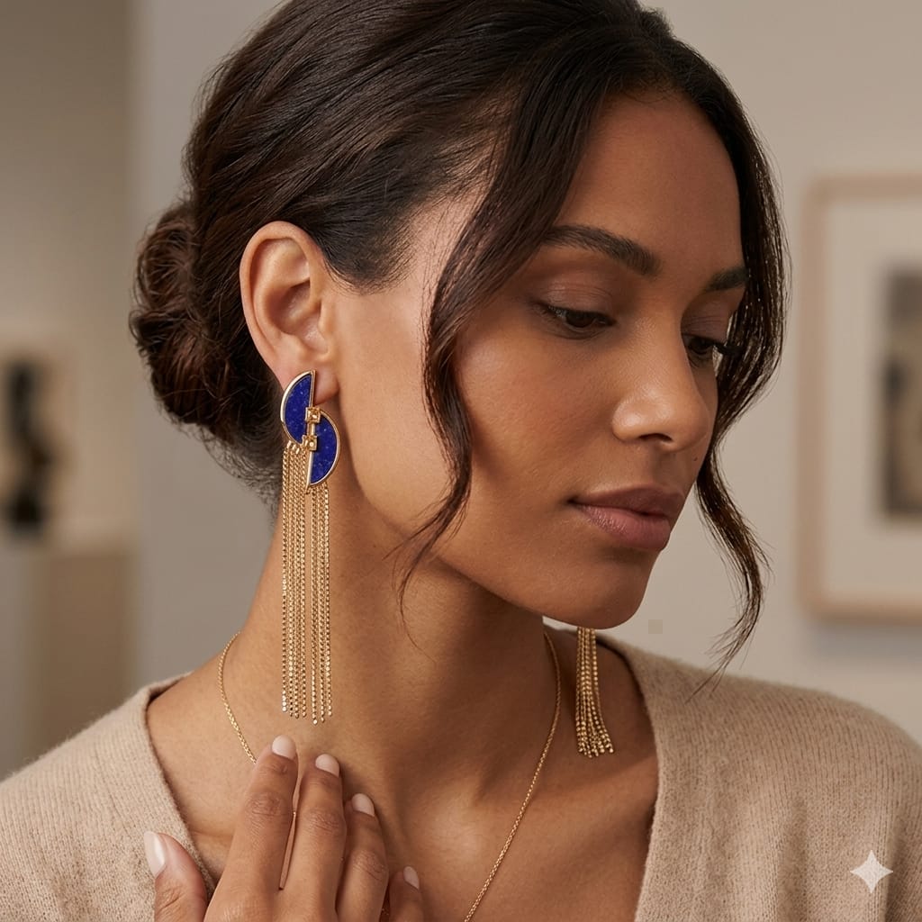 Brinco de Franja Azulado Fashion