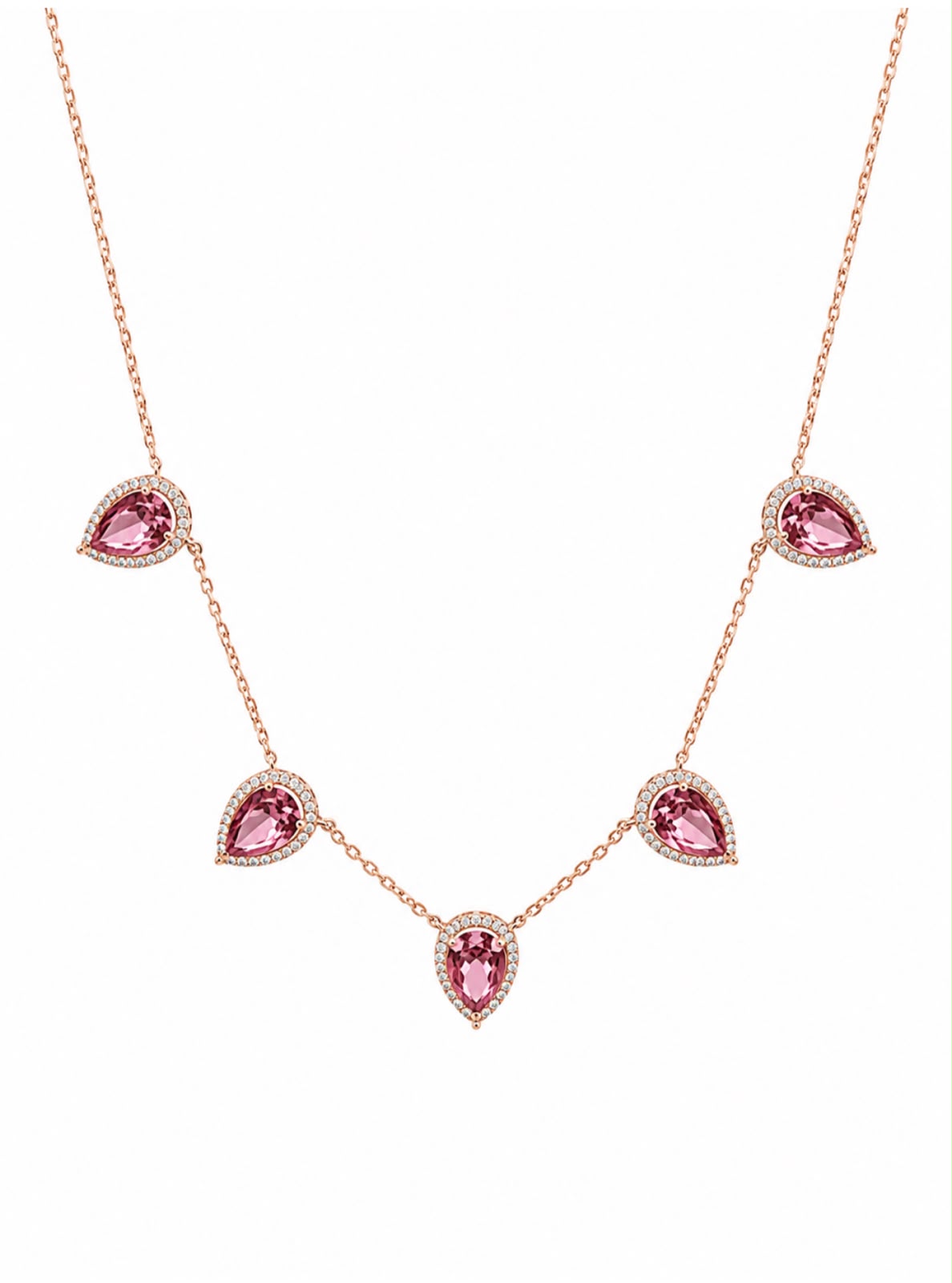 Colar Gotas Morganita Cristal com Zircônias Banhado a Ouro Rosé