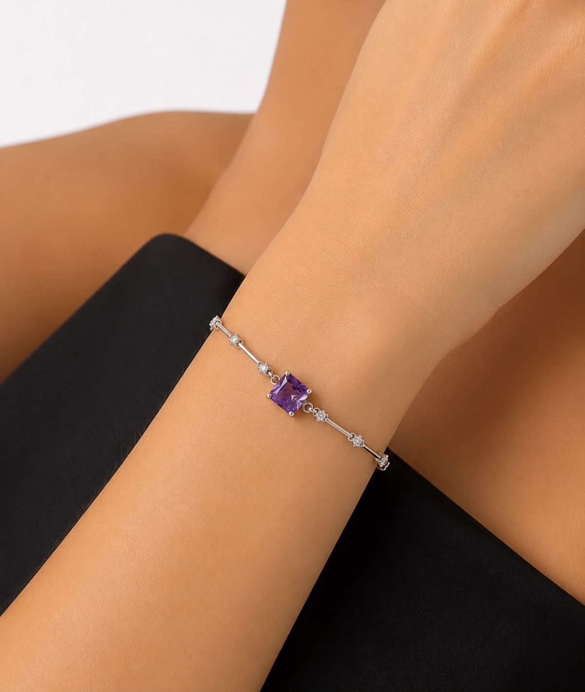 Pulseira Riviera Ametista Royale em Ródio
