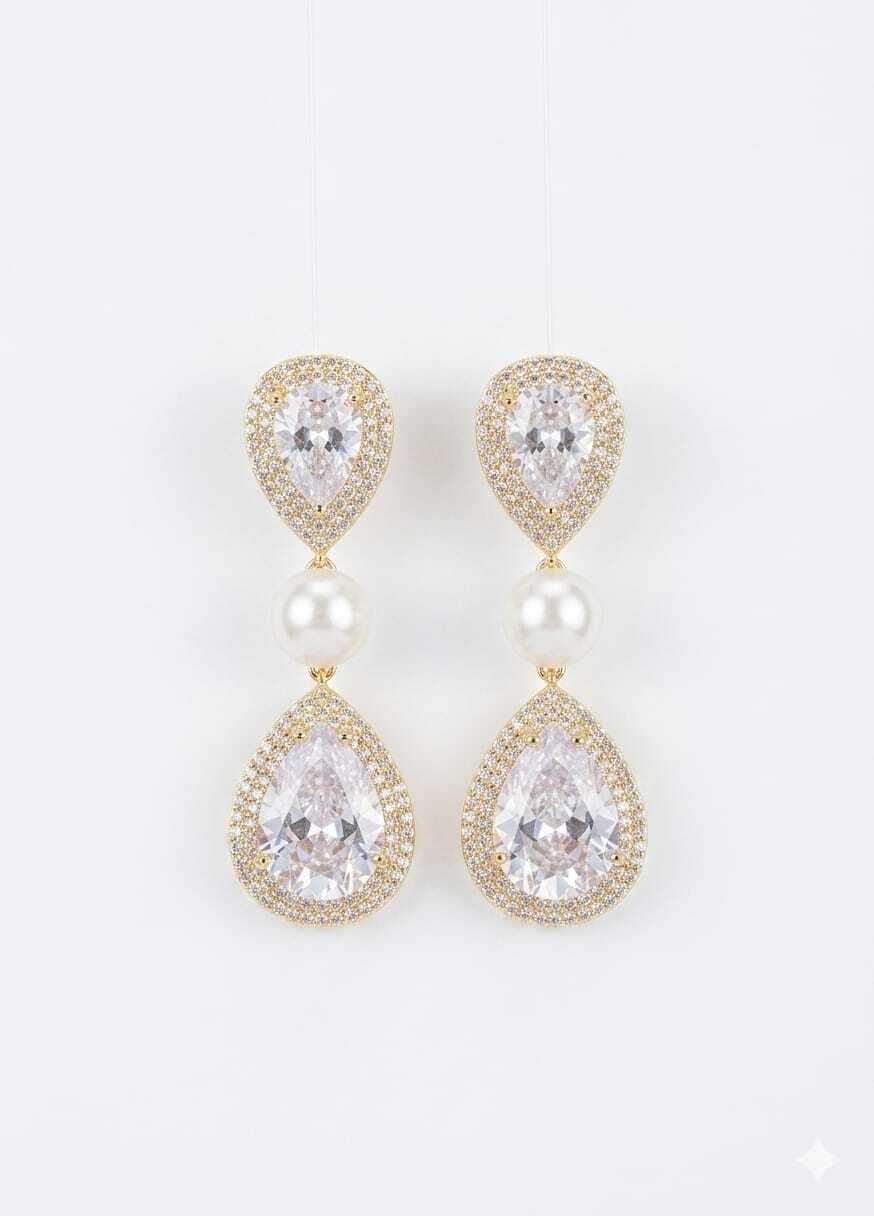 Brinco Royal Pearl Gotas de Cristal