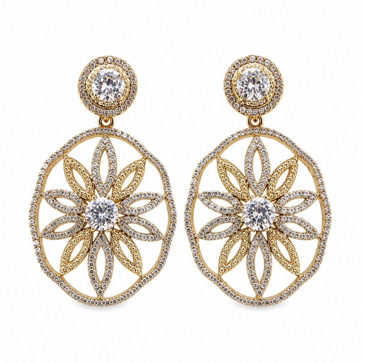 Brinco Mandala Dourada Cristal Luxo