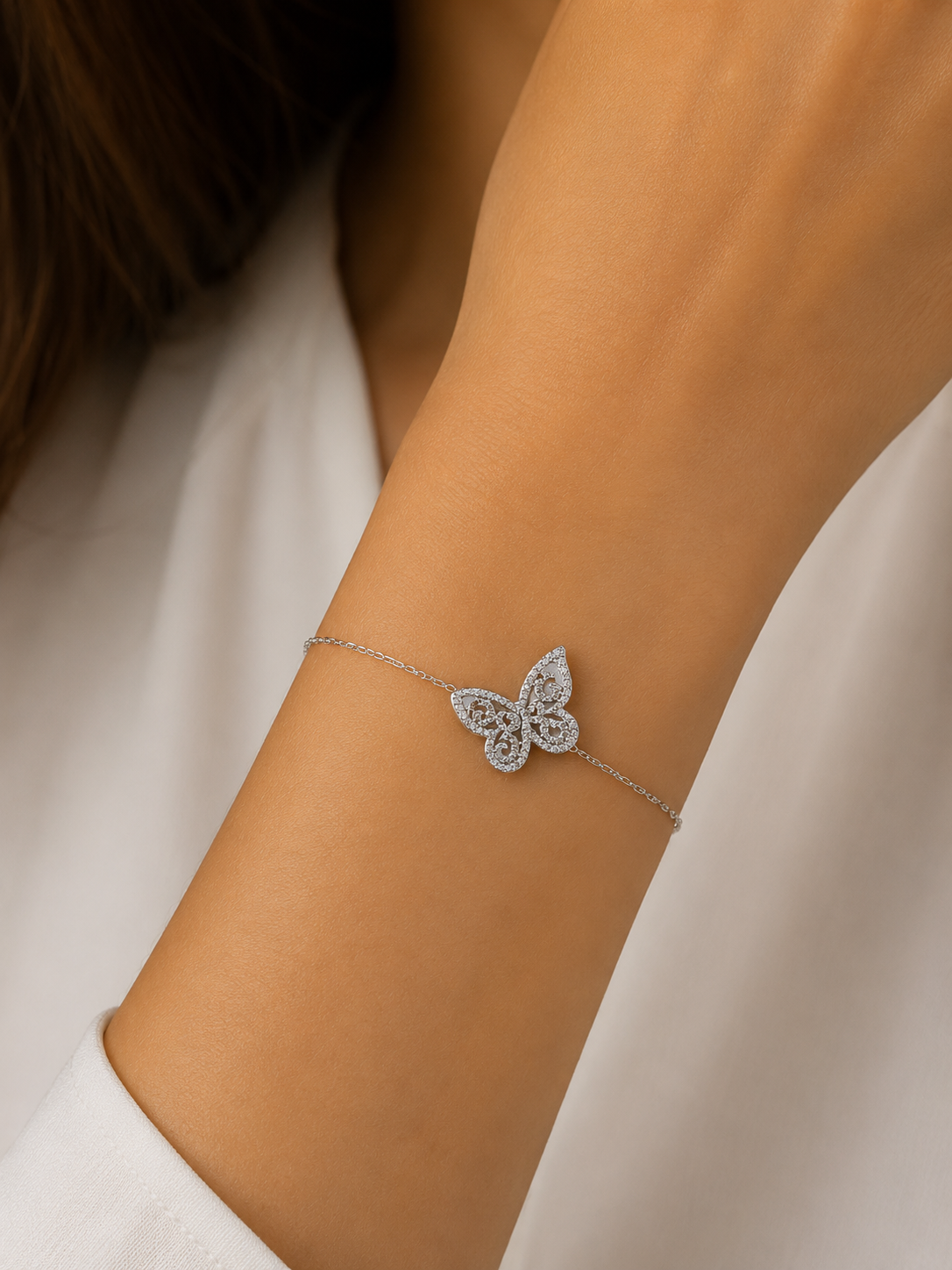 Pulseira Borboleta Brilho Encantado em Prata 925