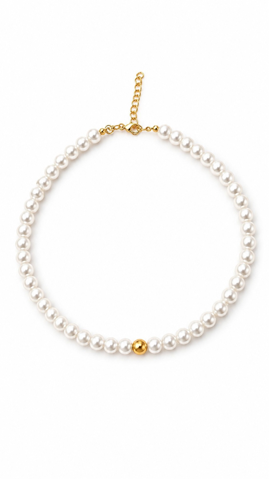 Colar Pérolas Clássicas com Esfera Dourada Elegance