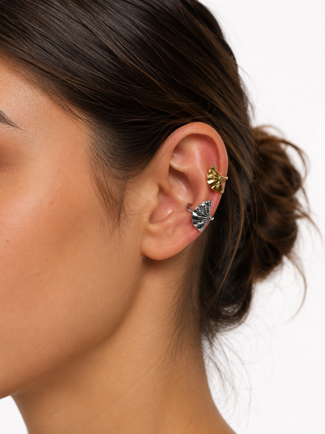 Kit Piercing Ear Cuff Ginkgo Duo – Dourado e Prata