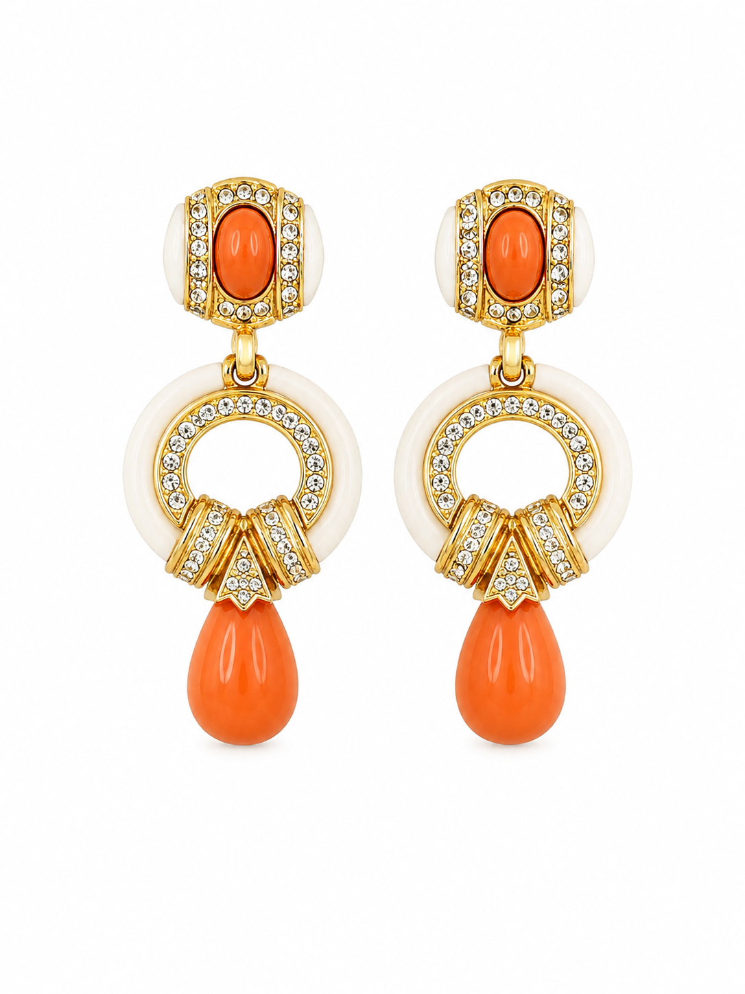Brinco Coral & Resina Marfim