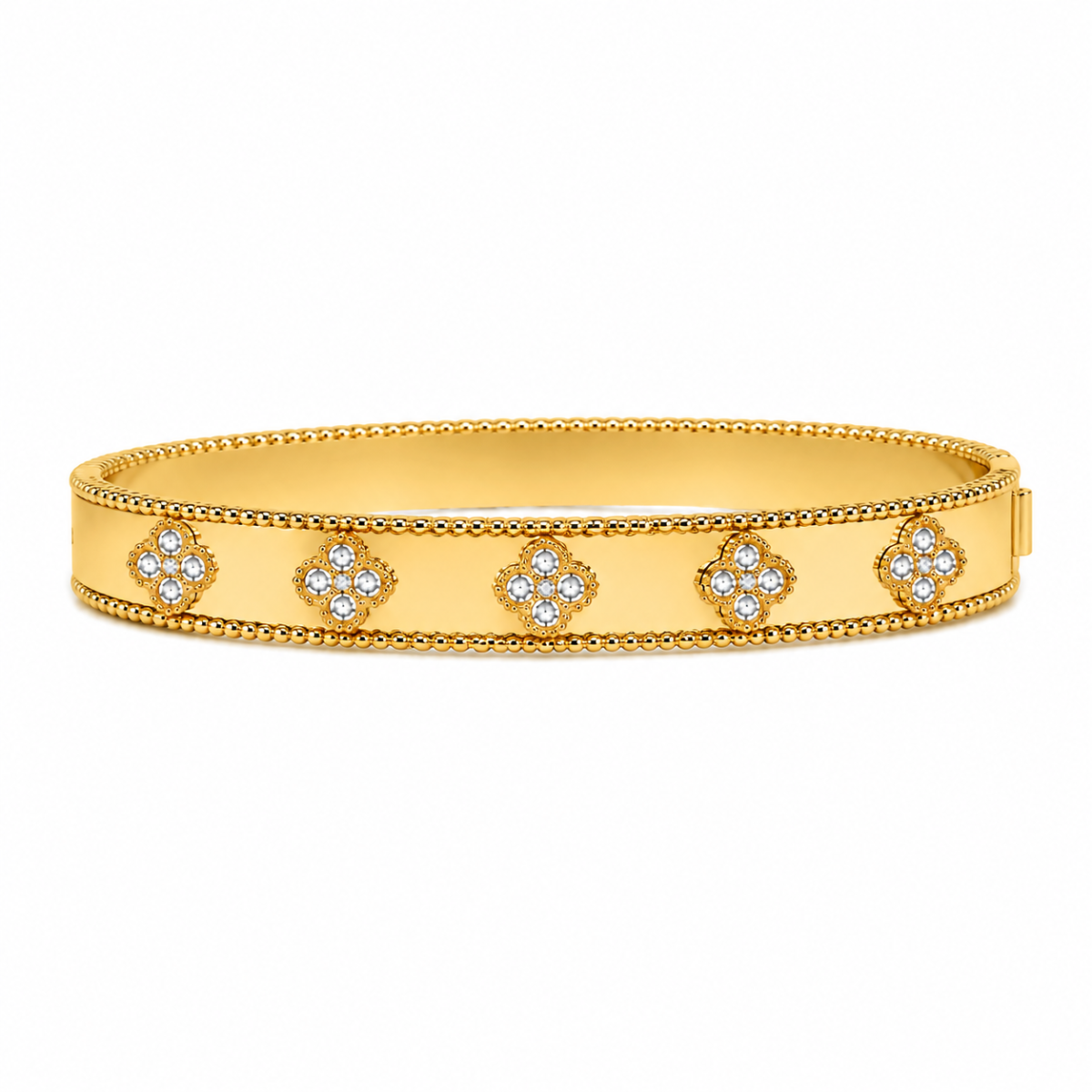 Bracelete Trevo Dourado com Cristais