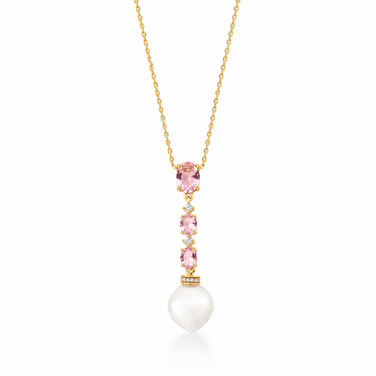 Colar Pérola com Cristais Rosa