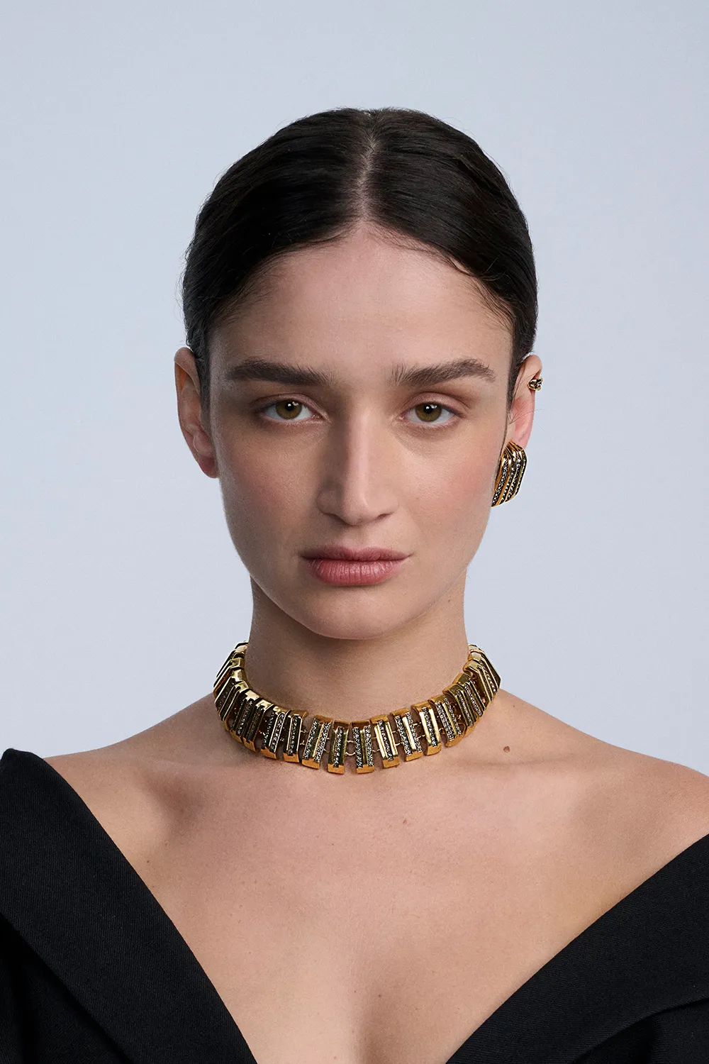 Choker Strass Art Déco Ouro Vintage